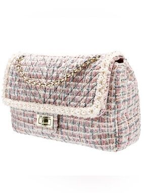KARL LAGERFELD PARIS 🩷AGYNESS🩷 PINK MULTI FAUX PEARL TWEED SHOULDER BAG🌟NWT🌟